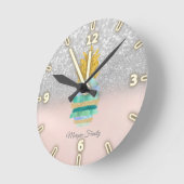 Pineapple Green Glitter Silver Glitter Bokeh Runde Wanduhr (Winkel)