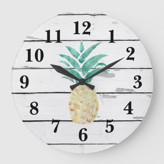 Pineapple Illustration Decor Rustic Shiplap Große Wanduhr (Vorderseite)