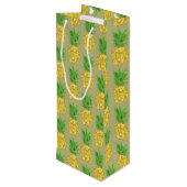 Pineapple Khaki Geschenktüte Für Weinflaschen (Rückseite Schrägansicht)