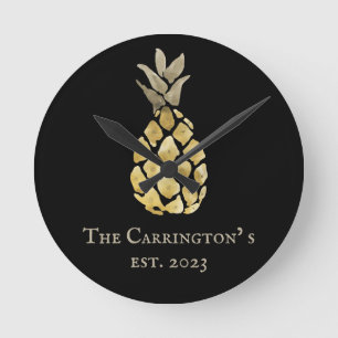 Pineapple Name Watercolor Stencil Runde Wanduhr