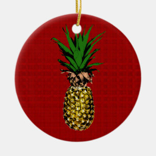 Pineapple Newsprint Image Keramik Ornament