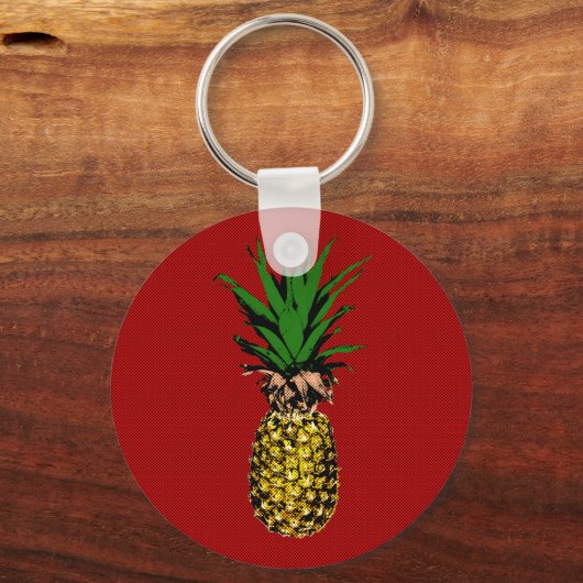 Pineapple Newsprint Image Schlüsselanhänger (Vorderseite)