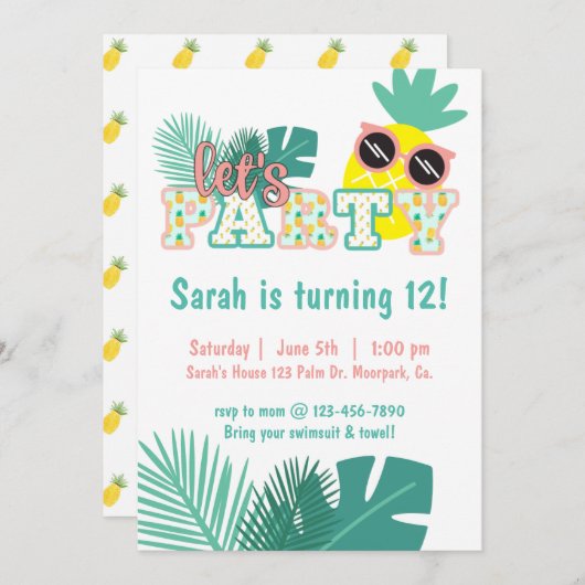 PINEAPPLE, PARTY, POOL-PARTY, TROPISCH (Vorne/Hinten)