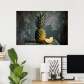 Pineapple & Pineapple Slice Rustic Grunge Photo Poster (Heimbüro)