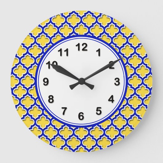 Pineapple Royal Blue Wht Moroccan Quatrefoil #5DS Große Wanduhr (Vorderseite)