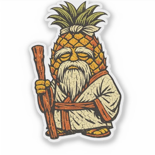 Pineapple Sensei — Funny Fruit Wise Master Vintage Aufkleber (Vorderseite)