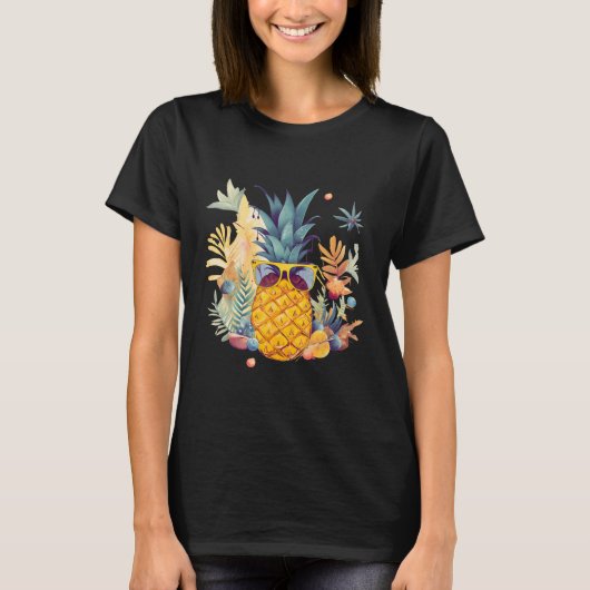 Pineapple Sunglasses Beach Hawaiian Vacation Flowe T-Shirt (Vorderseite)