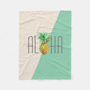 PineApple Vintage-Illustration Aloha-Text Fleecedecke