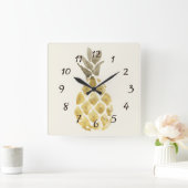 Pineapple Watercolor Country Rustic Stencil Quadratische Wanduhr (Zuhause)