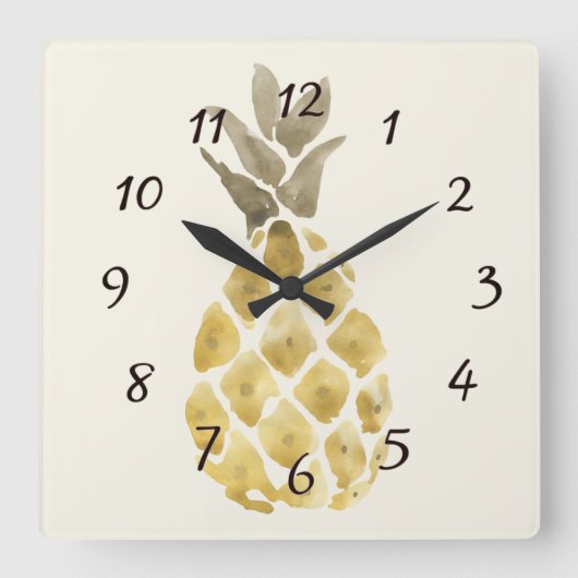 Pineapple Watercolor Country Rustic Stencil Quadratische Wanduhr (Vorderseite)