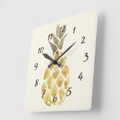 Pineapple Watercolor Country Rustic Stencil Quadratische Wanduhr (Winkel)