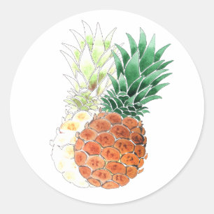 Pineapple, watercolor . runder aufkleber