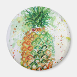 Pineapple Watercolour Art Lime Green Magnet