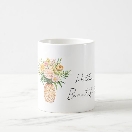 Pineapple Yellow Pink Flowers Hello Beautiful Kaffeetasse (Mittel)