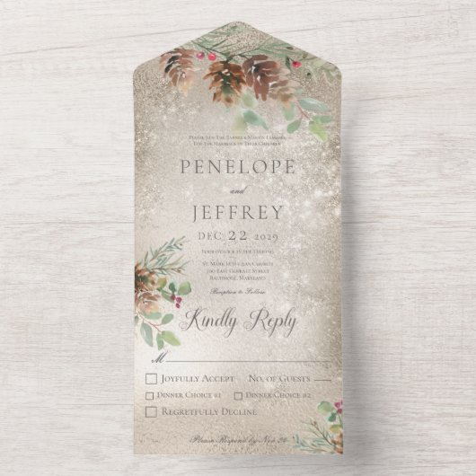 Pineca & Berries Modernes Goldenen Abendessen All In One Einladung (Innen Boden)