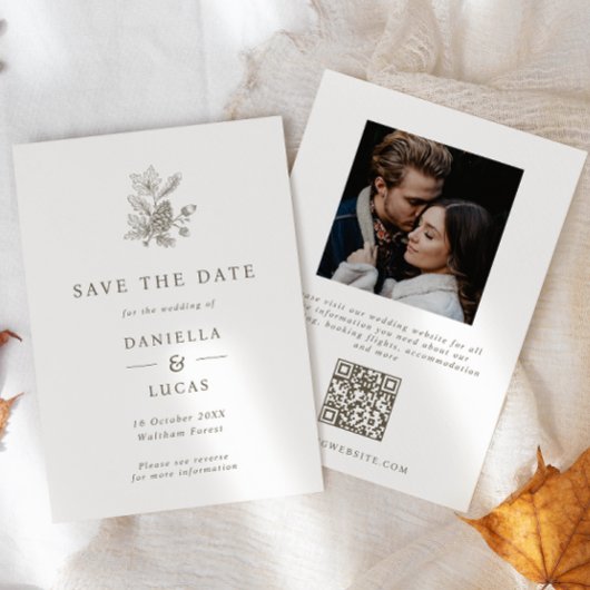Pinecone & Acorns Hochzeit im Herbst Foto QR Save The Date