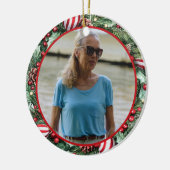 Pinecone and Peppermint Wreath ANY Photo Keramik Ornament (Links)