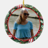 Pinecone and Peppermint Wreath ANY Photo Keramik Ornament (Hinten)