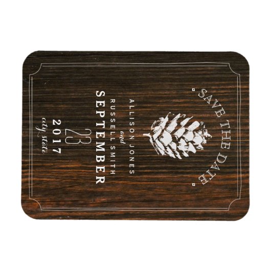 Pinecone Barn Wood Save the Date Magnet (Horizontal)