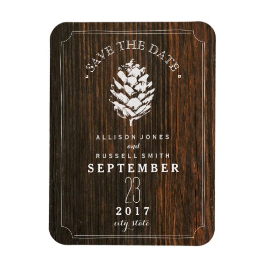 Pinecone Barn Wood Save the Date Magnet (Vertikal)