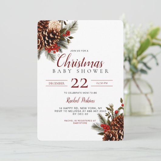 Pinecone Berries Unisex Kinderdusche Einladung (Stehend Vorderseite)