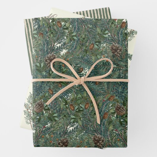 Pinecone Bird Strip Geschenkpapier Set (Beispiel)