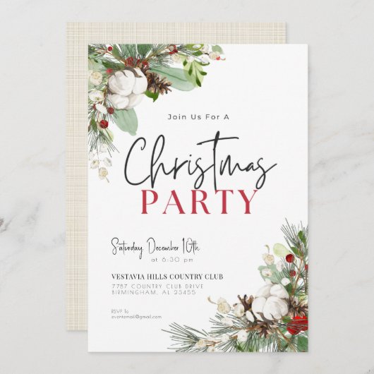 Pinecone Blooms Weihnachtsfeier Party Einladung (Vorne/Hinten)