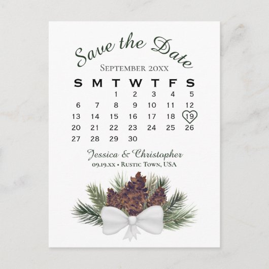 Pinecone Bouquet Wedding Calendar Save the Date Ankündigungspostkarte (Vorderseite)