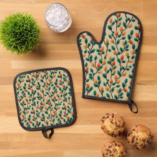 Pinecone Branches Ofenhandschuh & Topflappen-Set (Oben Unten)