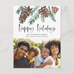 Pinecone Christmas Watercolor Foto Postkarte