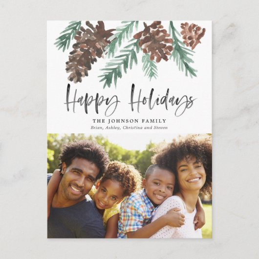 Pinecone Christmas Watercolor Foto Postkarte (Vorderseite)