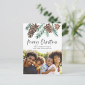Pinecone Christmas Watercolor Foto Postkarte (Stehend Vorderseite)