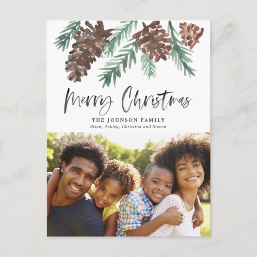 Pinecone Christmas Watercolor Foto Postkarte (Vorderseite)