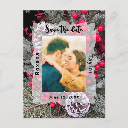 Pinecone Evergreen Berries Hochzeitsfest Foto Rett Postkarte (Vorderseite)