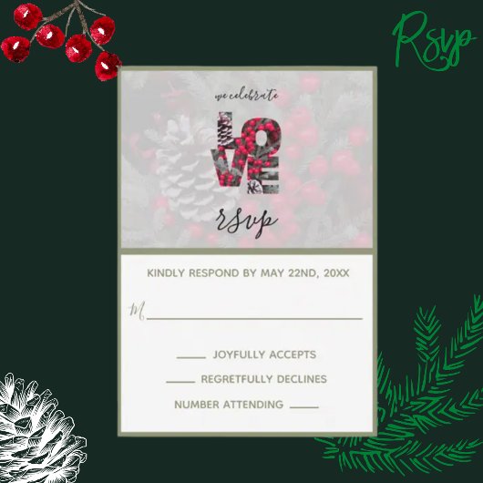 Pinecone Evergreen Red Berries Response Card RSVP Karte
