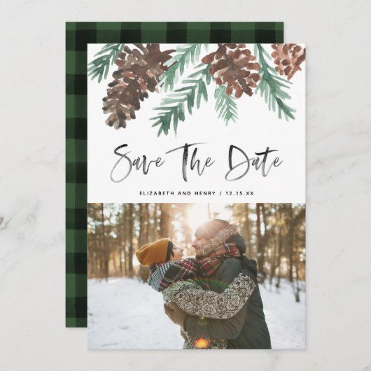 Pinecone Evergreen Save The Date (Vorne/Hinten)