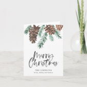 Pinecone Frohe Weihnachten Pinecone Script Holiday Dankeskarte (Vorderseite)