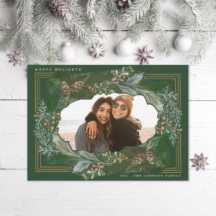 Pinecone Green Frame Foto Feiertagskarte