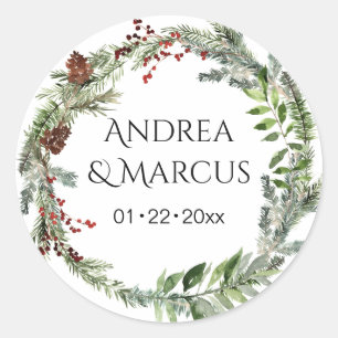 Pinecone Greenery Wedding Wreath Runder Aufkleber