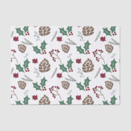 Pinecone, Holly & Berries Red, Green White Seidenpapier