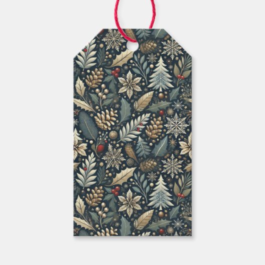 Pinecone, Holly, Snowflakes & Berries Holiday Geschenkanhänger (Vorderseite)