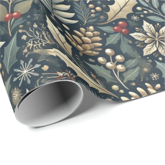 Pinecone, Holly, Snowflakes & Berries Holiday Geschenkpapier (Rolleneckpunkt)