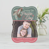 Pinecone Peace & Joy Weihnachtsfotokarte Feiertagskarte (Stehend Vorderseite)