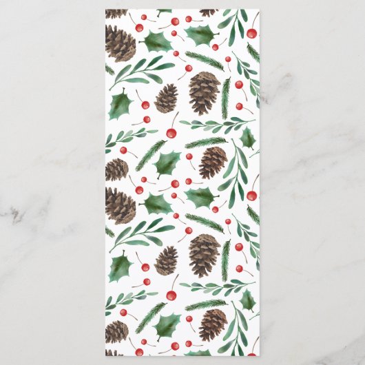 Pinecone Red Berry Weihnachten Modernes Hochzeitsm Menükarte (Rückseite)