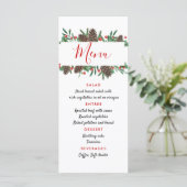 Pinecone Red Berry Weihnachten Modernes Hochzeitsm Menükarte (Stehend Vorderseite)