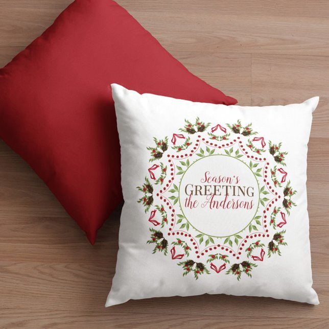 Pinecone Red Christmas Kissen (Season's Greeting holiday decorative throw pillow)