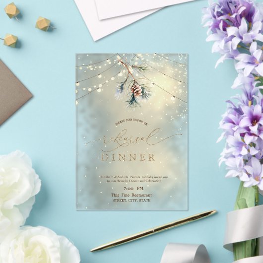 Pinecone String Lights Winter Rehearsal Dinner Acryleinladungen (In Situ (Hochzeit))