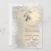 Pinecone String Lights Winter Wedding Einladung (Vorderseite)