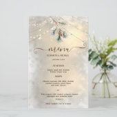 Pinecone String Lights Winter  Wedding Menu Card (Stehend Vorderseite)