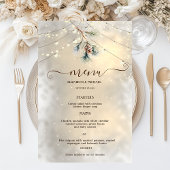 Pinecone String Lights Winter  Wedding Menu Card